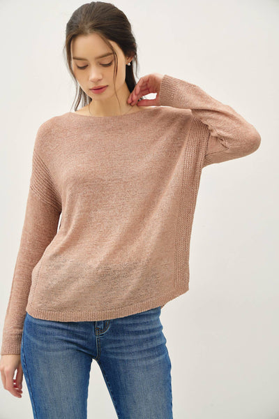 LIGHTWEIGHT DROP SHOULDER PULLOVER RIB KNIT