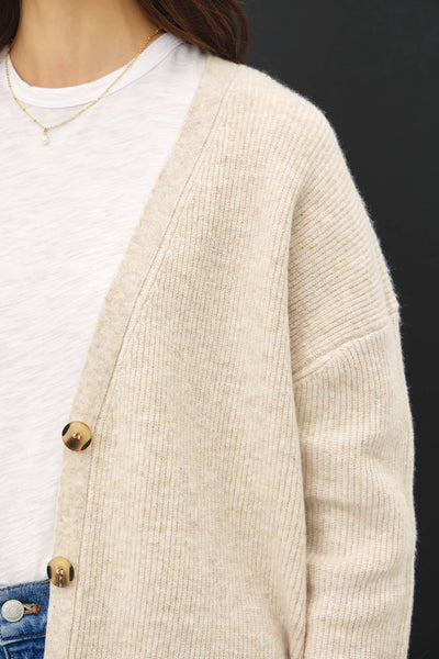 V-Neck Ribbed Cardigan  - Oatmeal