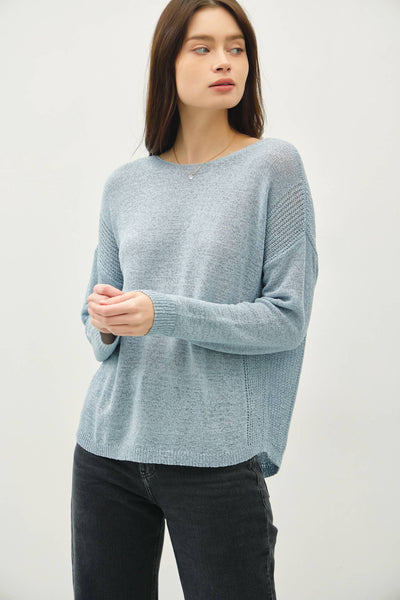 LIGHTWEIGHT DROP SHOULDER PULLOVER RIB KNIT