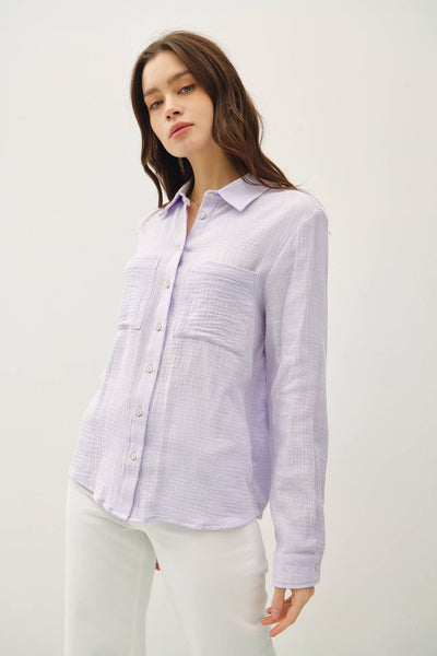 COTTON GAUZE LONG SLEEVE BUTTON UP SHIRT