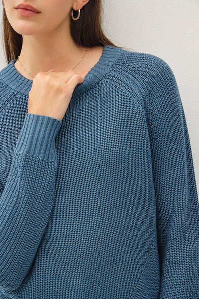 Crochet Crew Neck Sweater - Teal