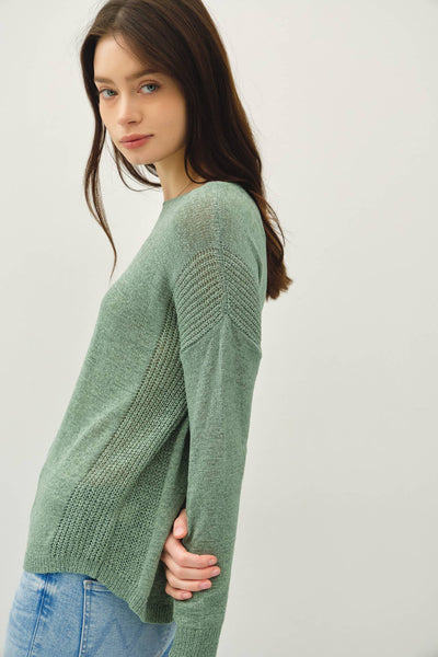 LIGHTWEIGHT DROP SHOULDER PULLOVER RIB KNIT