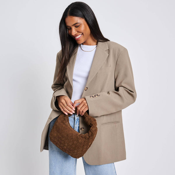 Autumn Woven Genuine Suede Leather Clutch - Chocolate