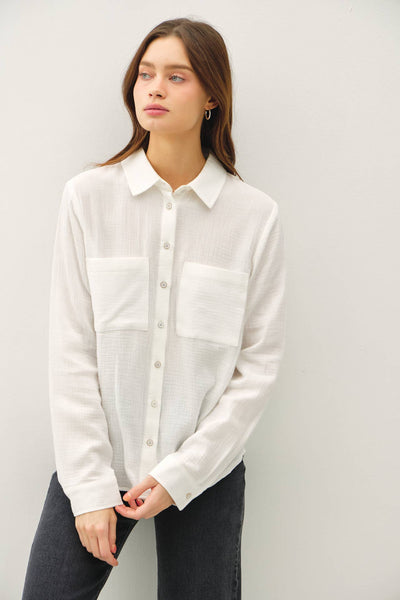 COTTON GAUZE LONG SLEEVE BUTTON UP SHIRT