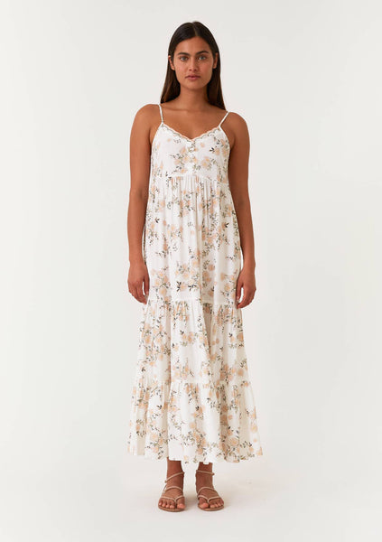 Floral Tiered Maxi Dress - Ivory