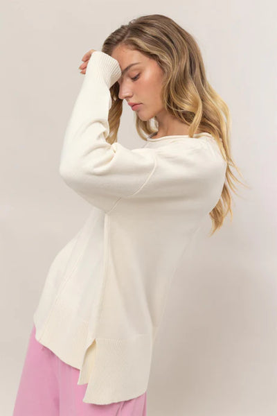 Ribbed Pullover Sweater - Cream