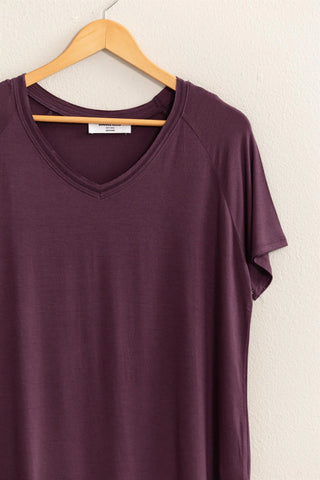 Classic V-Neck Basic Tee - Dk Plum