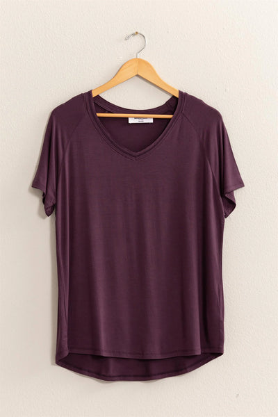 Classic V-Neck Basic Tee - Dk Plum