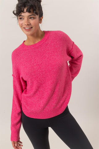 Crew Neck Seam Sweater - Pink
