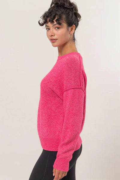 Crew Neck Seam Sweater - Pink
