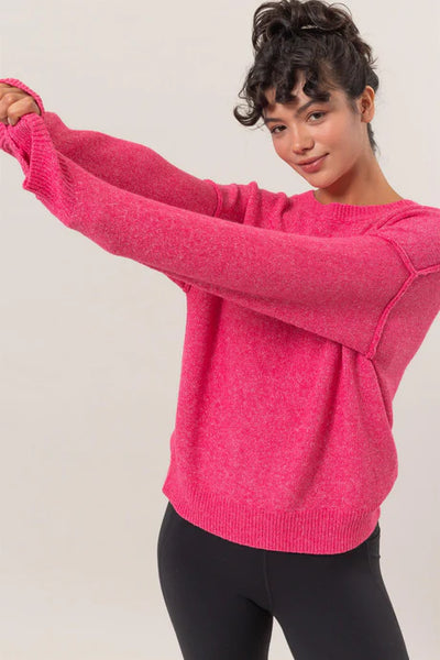 Crew Neck Seam Sweater - Pink