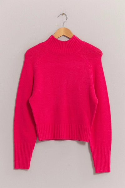 Cozy Mock Neck Sweater - Rasberry