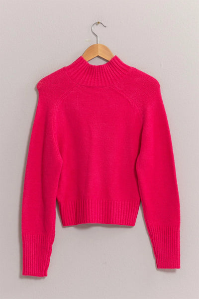 Cozy Mock Neck Sweater - Rasberry