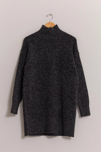 High Neck Sweater Dress - Black