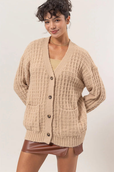 V-Neck Cozy Cardigan - taupe