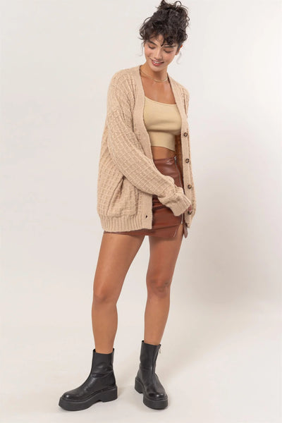V-Neck Cozy Cardigan - taupe