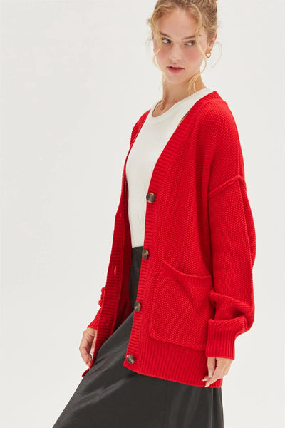Cozy Oversized Cardigan - Red