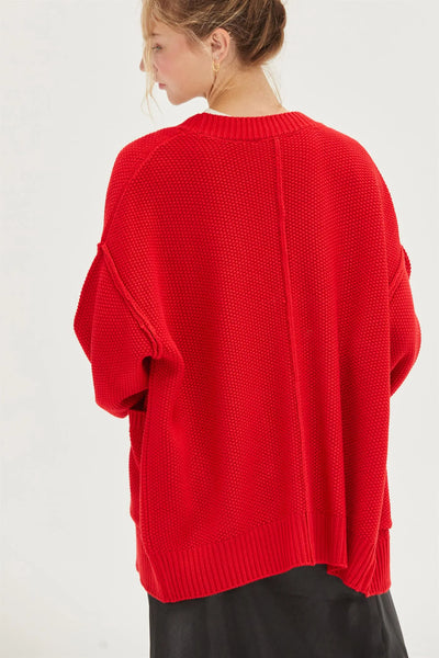 Cozy Oversized Cardigan - Red