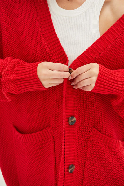 Cozy Oversized Cardigan - Red