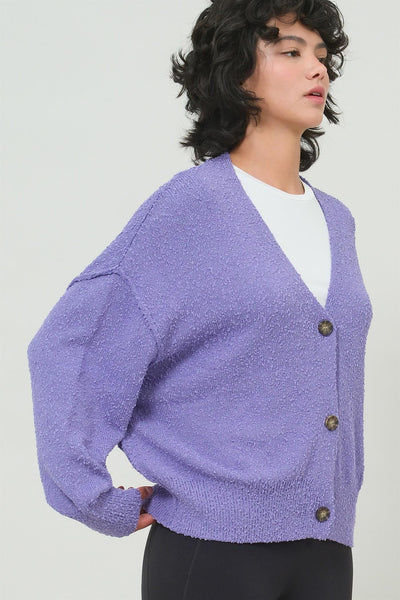 Button Up Cardigan Sweater - Purple