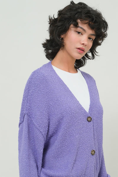 Button Up Cardigan Sweater - Purple