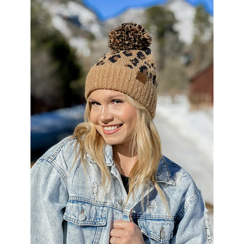 CC Beanie Leopard Pom