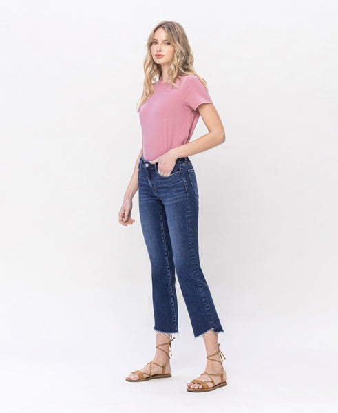 Mid-Rise Step Hem Crop Flare Jeans