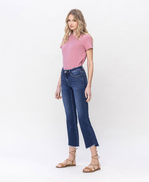 Mid-Rise Step Hem Crop Flare Jeans