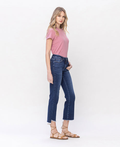 Mid-Rise Step Hem Crop Flare Jeans