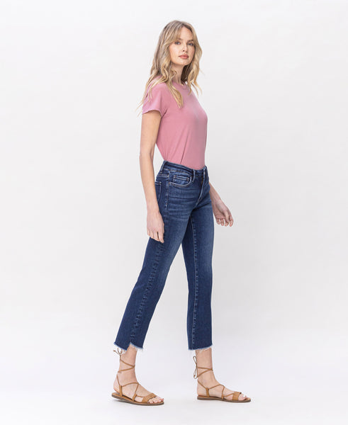 Mid-Rise Step Hem Crop Flare Jeans