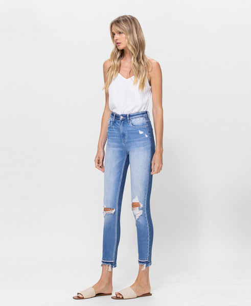 High Rise Contrast Crop Skinny Jeans