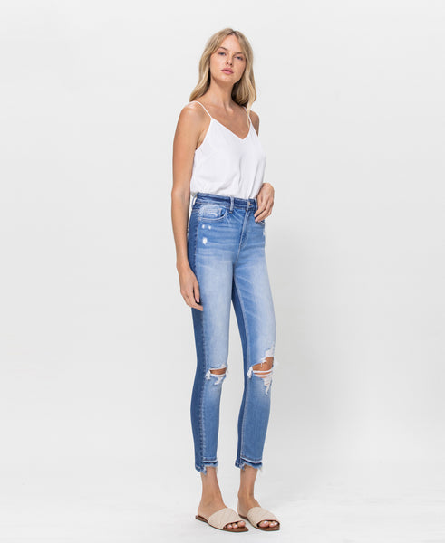 High Rise Contrast Crop Skinny Jeans