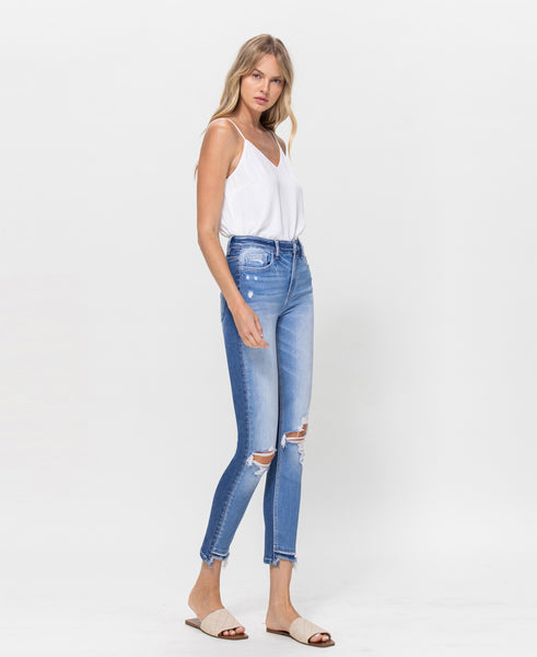 High Rise Contrast Crop Skinny Jeans