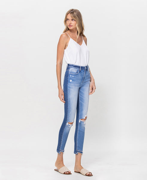 High Rise Contrast Crop Skinny Jeans