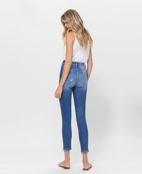 High Rise Contrast Crop Skinny Jeans