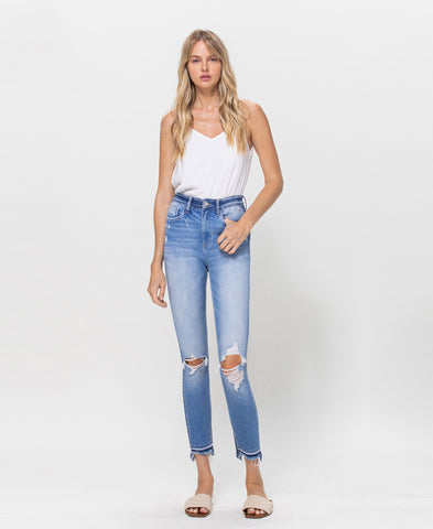 High Rise Contrast Crop Skinny Jeans