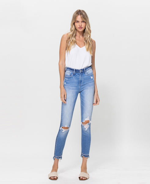High Rise Contrast Crop Skinny Jeans