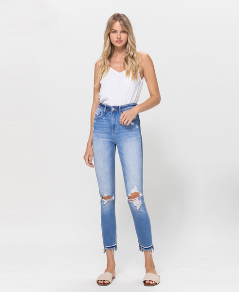 High Rise Contrast Crop Skinny Jeans