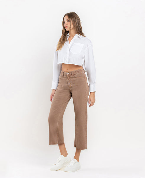 High Rise Crop Wide Leg Jeans - Choc Malt