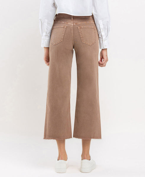 High Rise Crop Wide Leg Jeans - Choc Malt
