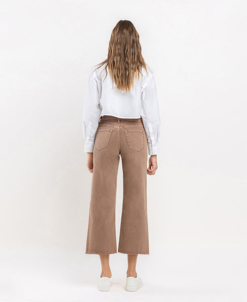 High Rise Crop Wide Leg Jeans - Choc Malt
