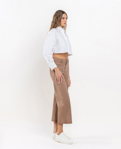 High Rise Crop Wide Leg Jeans - Choc Malt