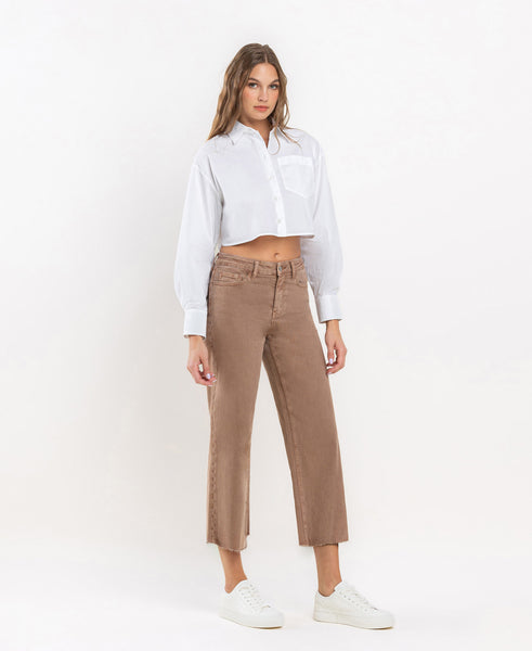 High Rise Crop Wide Leg Jeans - Choc Malt