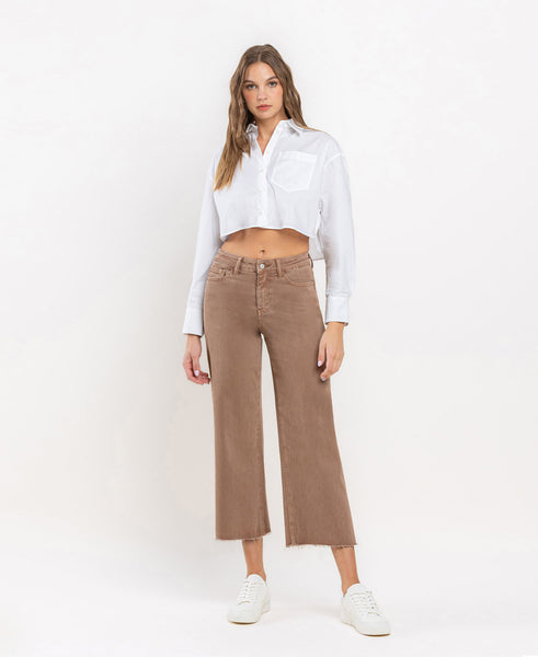 High Rise Crop Wide Leg Jeans - Choc Malt