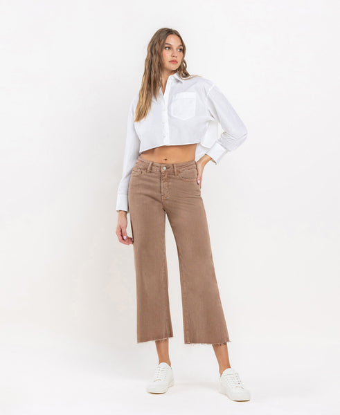 High Rise Crop Wide Leg Jeans - Choc Malt