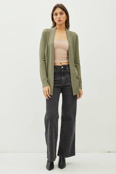 Knit Open Front Cardigan - Olive