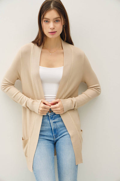 COTTON BLEND KNIT OPEN FRONT CARDIGAN