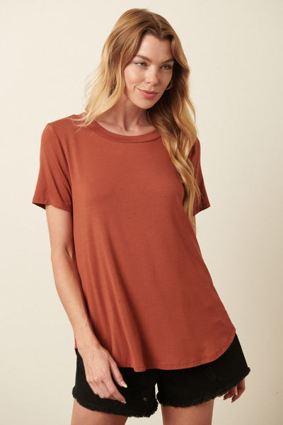 Bamboo Round Neck Basic Top - Hazelnut