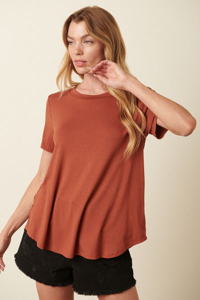 Bamboo Round Neck Basic Top - Hazelnut