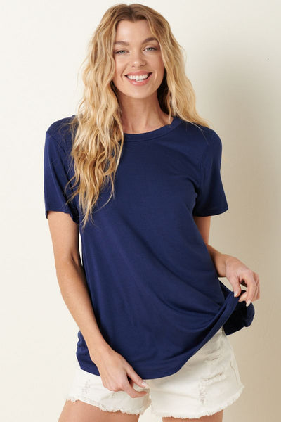 Bamboo Round Neck Basic Top - Navy